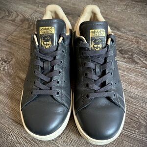 Adidas Originals Stan Smith Black GOLD Khaki Off White Shoes BB5164, US Size 6